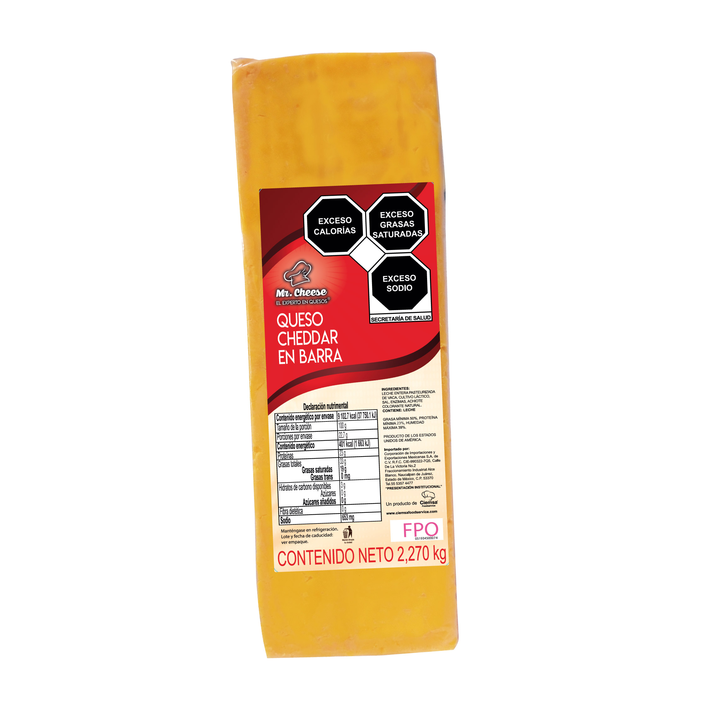 G50007 CHEDDAR BARRA CIEMSA FOODSERVICE
